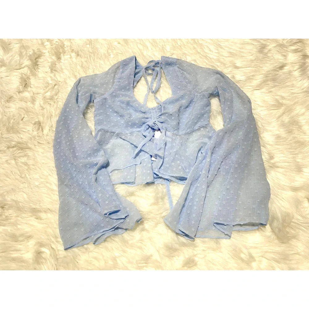 NWT Lovers + Friends Lily Top V Neck Bell Sleeve Crop Blouse Sz XXS $160